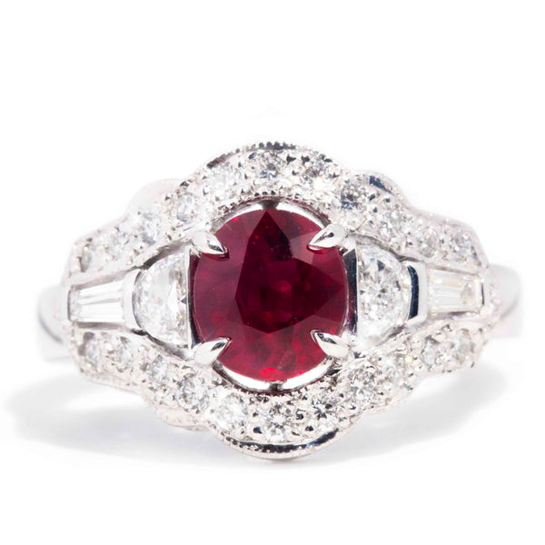 Audrey 1.35ct Oval Red Ruby & Diamond 18ct Gold Cluster Ring* OB Rings Imperial Jewellery Imperial Jewellery - Hamilton 