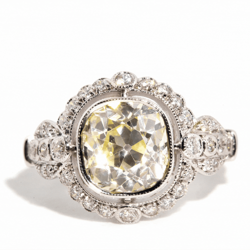 Audrey 3.20ct Old Mine Cut Diamond Ring 18K White Gold