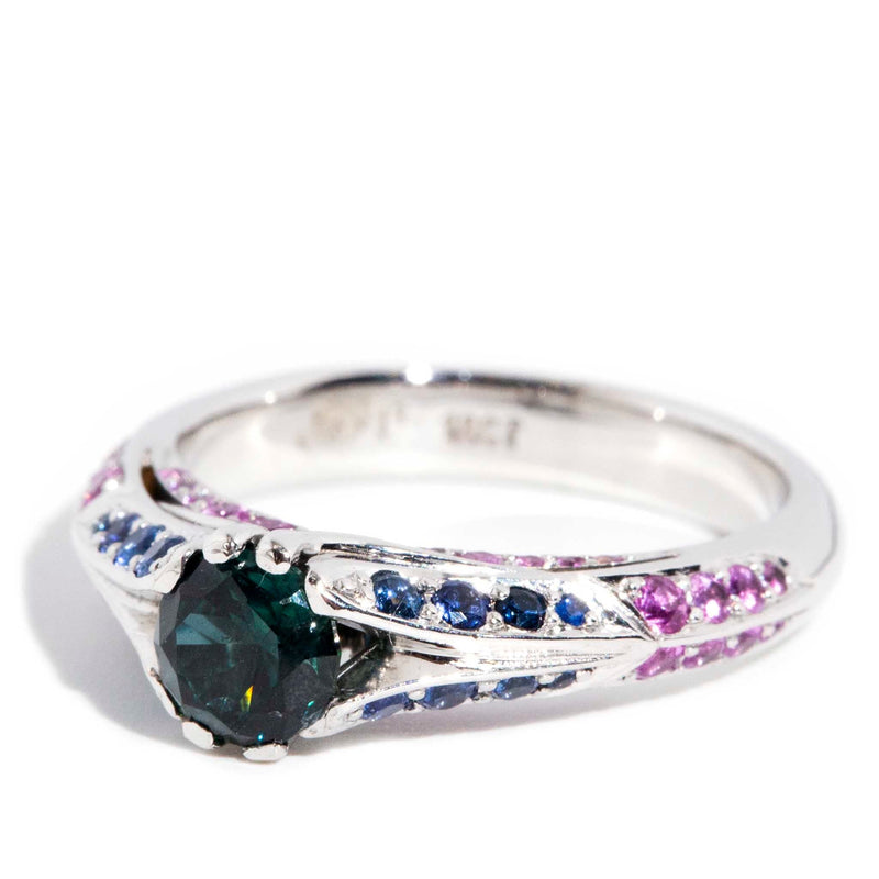 Aurelia 1990s Teal Sapphire Ring 18ct White Gold Rings Imperial Jewellery 