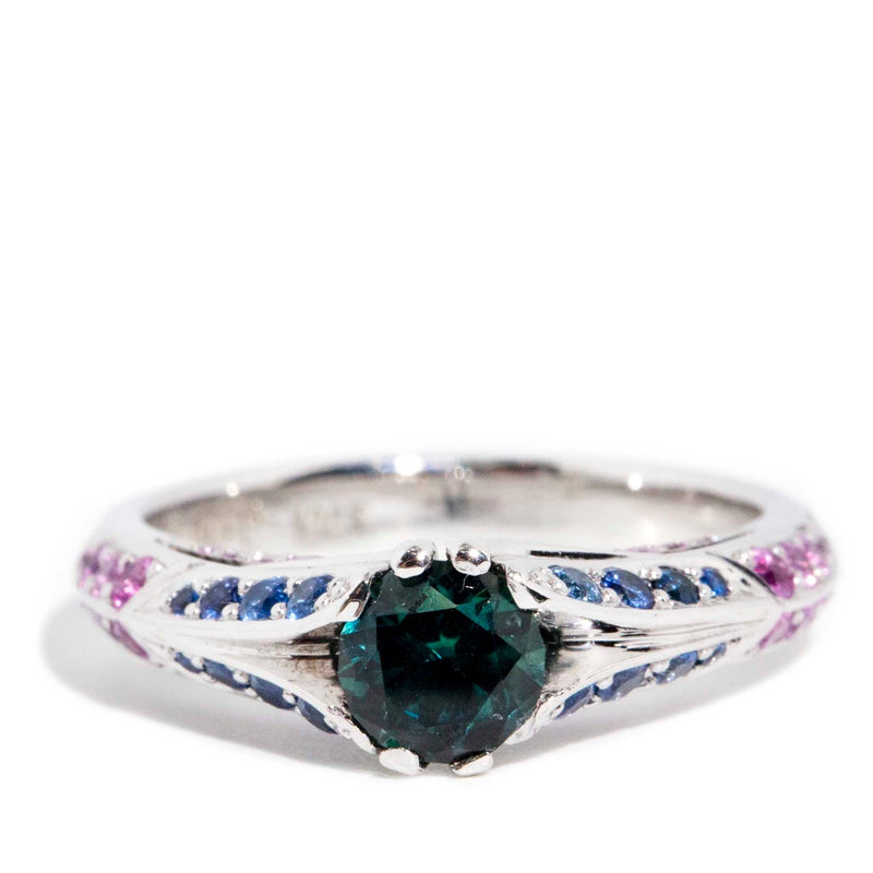 Aurelia 1990s Teal Sapphire Ring 18ct White Gold Rings Imperial Jewellery Imperial Jewellery - Hamilton 