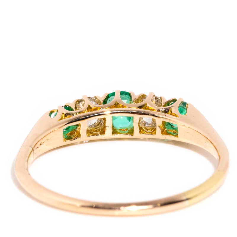 Aurora 1950s Emerald & Diamond London Bridge Ring 14ct Gold Rings Imperial Jewellery 