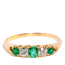 Aurora 1950s Emerald & Diamond London Bridge Ring 14ct Gold Rings Imperial Jewellery Imperial Jewellery - Hamilton 