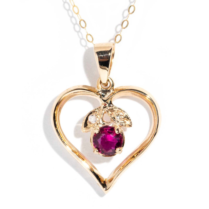 Avery Circa 1970s Ruby & Diamond Heart 14ct Pendant with 18ct Chain WIP Pendants/Necklaces Imperial Jewellery 