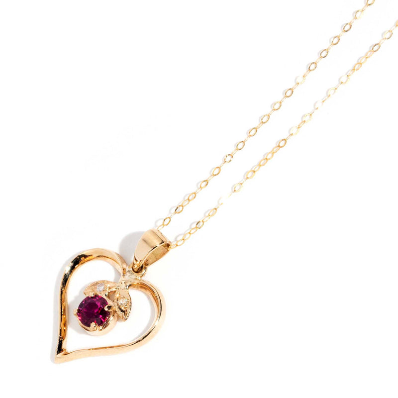Avery Circa 1970s Ruby & Diamond Heart 14ct Pendant with 18ct Chain WIP Pendants/Necklaces Imperial Jewellery 