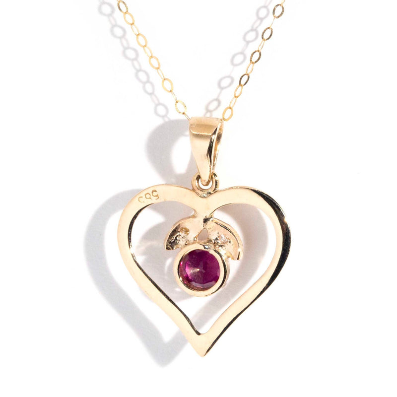 Avery Circa 1970s Ruby & Diamond Heart 14ct Pendant with 18ct Chain WIP Pendants/Necklaces Imperial Jewellery 