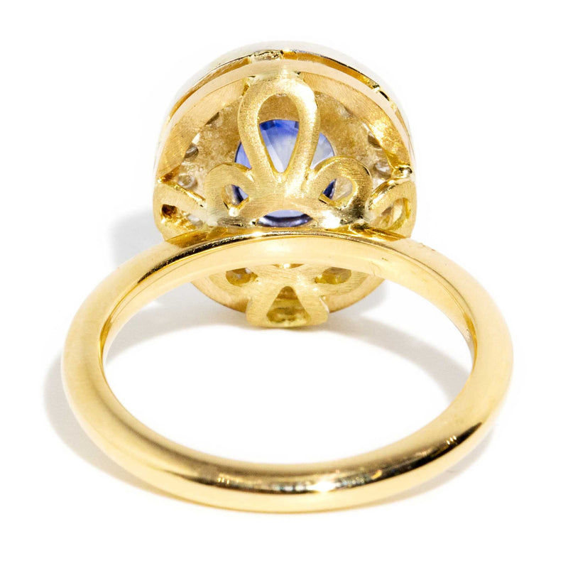 Avril Reinvented Vintage Sapphire & Diamond Halo Ring 18ct Gold Rings Imperial Jewellery 