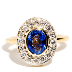 Avril Reinvented Vintage Sapphire & Diamond Halo Ring 18ct Gold Rings Imperial Jewellery Imperial Jewellery - Hamilton 