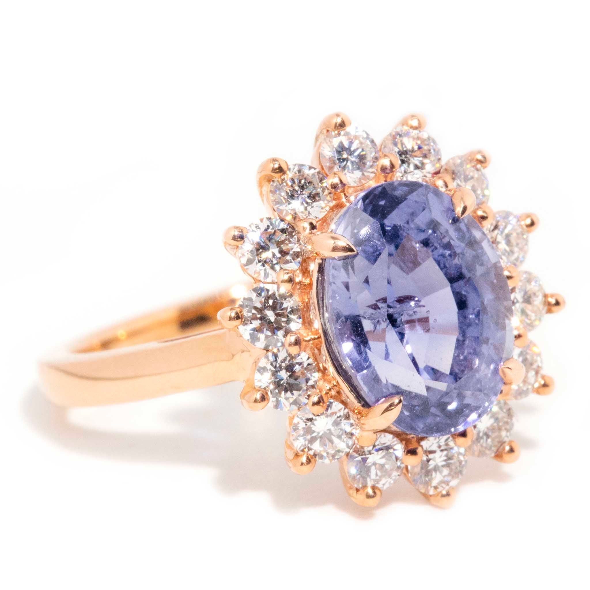 Azure 18ct Gold Ceylon Sapphire & Diamond Halo Ring Rings Imperial Jewellery 
