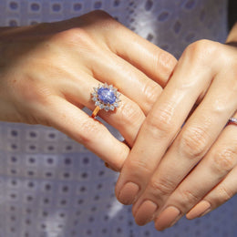 Azure 18ct Gold Ceylon Sapphire & Diamond Halo Ring Rings Imperial Jewellery 