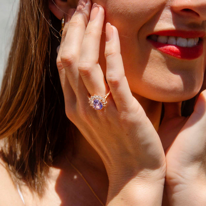 Azure 18ct Gold Ceylon Sapphire & Diamond Halo Ring Rings Imperial Jewellery 