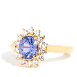 Azure Petite 18ct Gold Ceylon Sapphire & Diamond Halo Ring Rings Imperial Jewellery 
