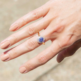 Azure Petite 18ct Gold Ceylon Sapphire & Diamond Halo Ring Rings Imperial Jewellery 
