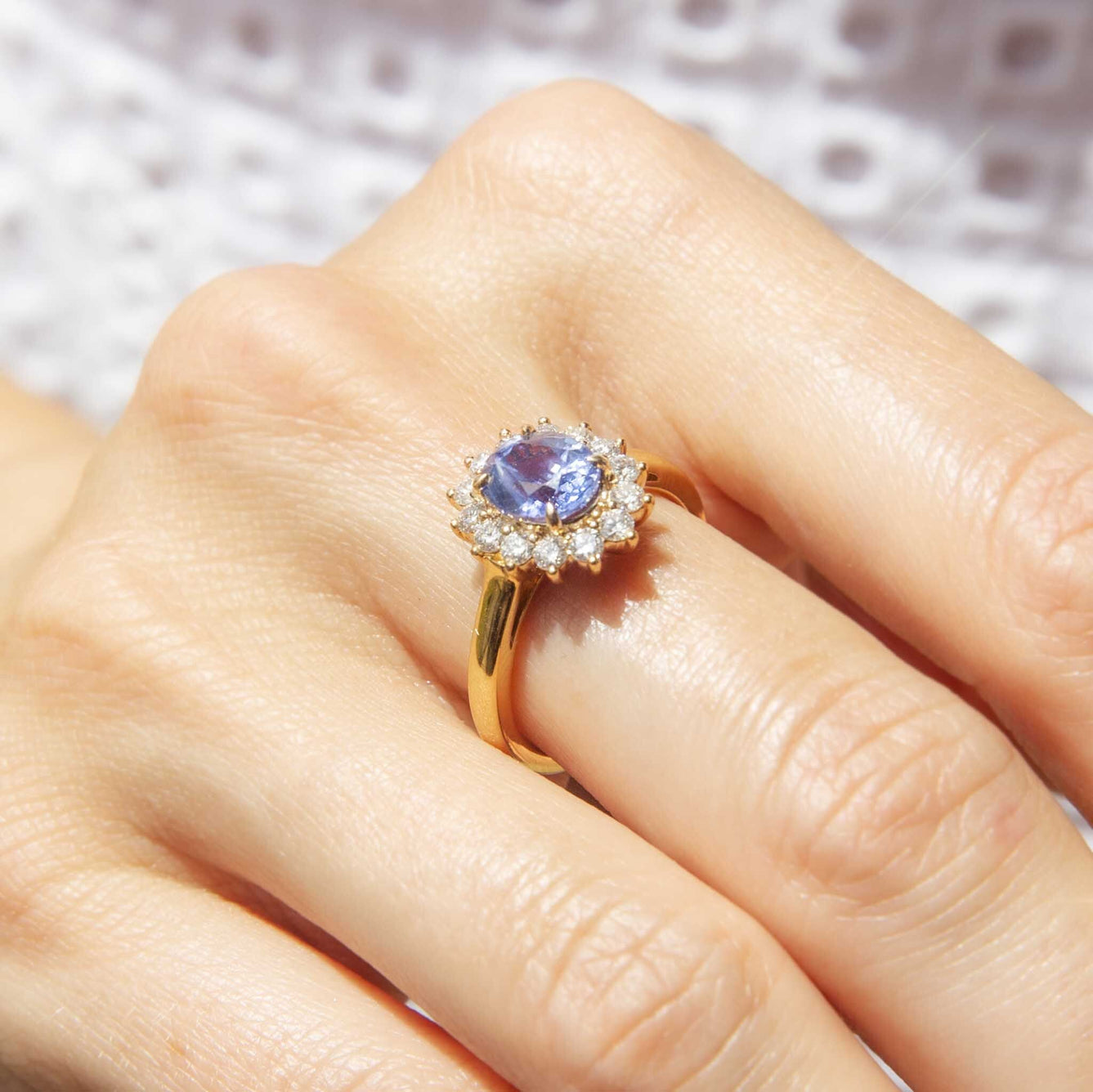 Azure Petite 18ct Gold Ceylon Sapphire & Diamond Halo Ring Rings Imperial Jewellery 