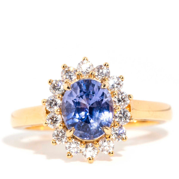 Azure Petite 18ct Gold Ceylon Sapphire & Diamond Halo Ring Rings Imperial Jewellery 