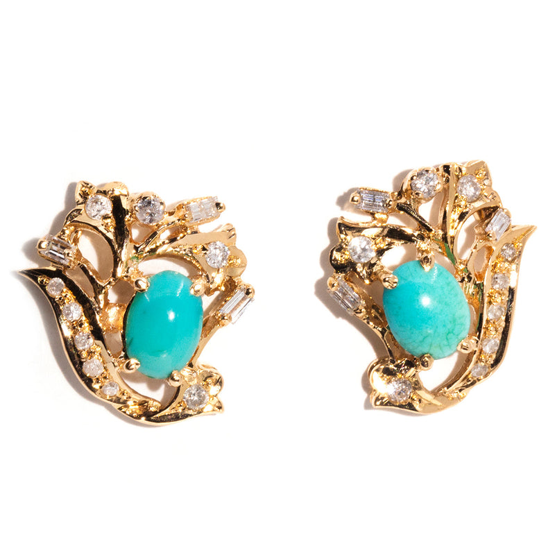 Bailey 18ct Yellow Gold Turquoise & Diamond Earrings* OB Earrings Imperial Jewellery