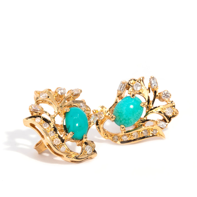 Bailey 18ct Yellow Gold Turquoise & Diamond Earrings* OB Earrings Imperial Jewellery