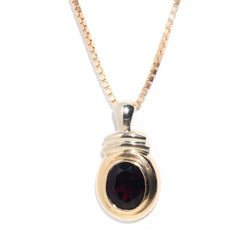 Barbara 9ct Gold Bezel Set Oval Garnet Pendant & Box Chain* Gemmo $ Pendants/Necklaces Imperial Jewellery Imperial Jewellery - Hamilton 