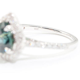 Barcelona 3.65 Carat Colour Shifting Sapphire & Diamond Halo Ring Ring Imperial Jewellery - Auctions, Antique, Vintage & Estate