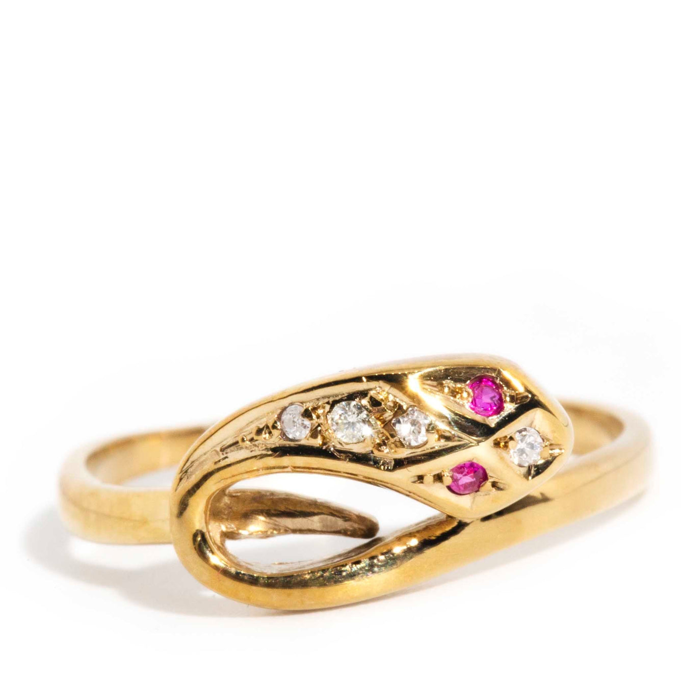 Beatrix Ruby & Diamond Serpent 9ct Gold Ring Rings Imperial Jewellery 