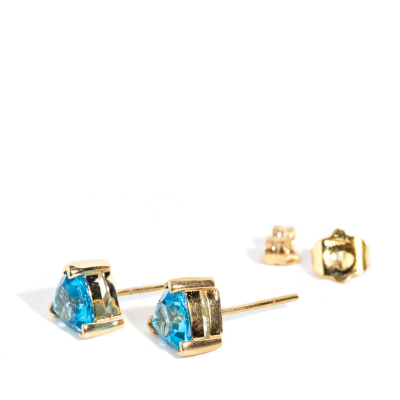 Beatriz ___s Trilliant Cut Blue Topaz Studs 9ct Gold* DRAFT Earrings Imperial Jewellery 