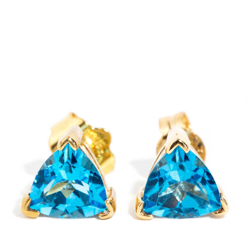 Beatriz ___s Trilliant Cut Blue Topaz Studs 9ct Gold* DRAFT Earrings Imperial Jewellery 