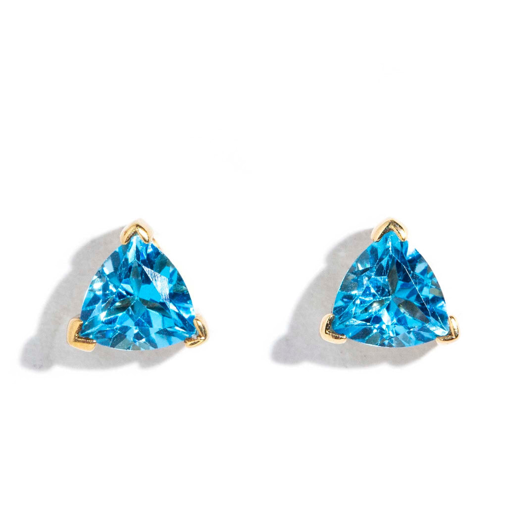 Blue topaz stud earrings yellow gold deals