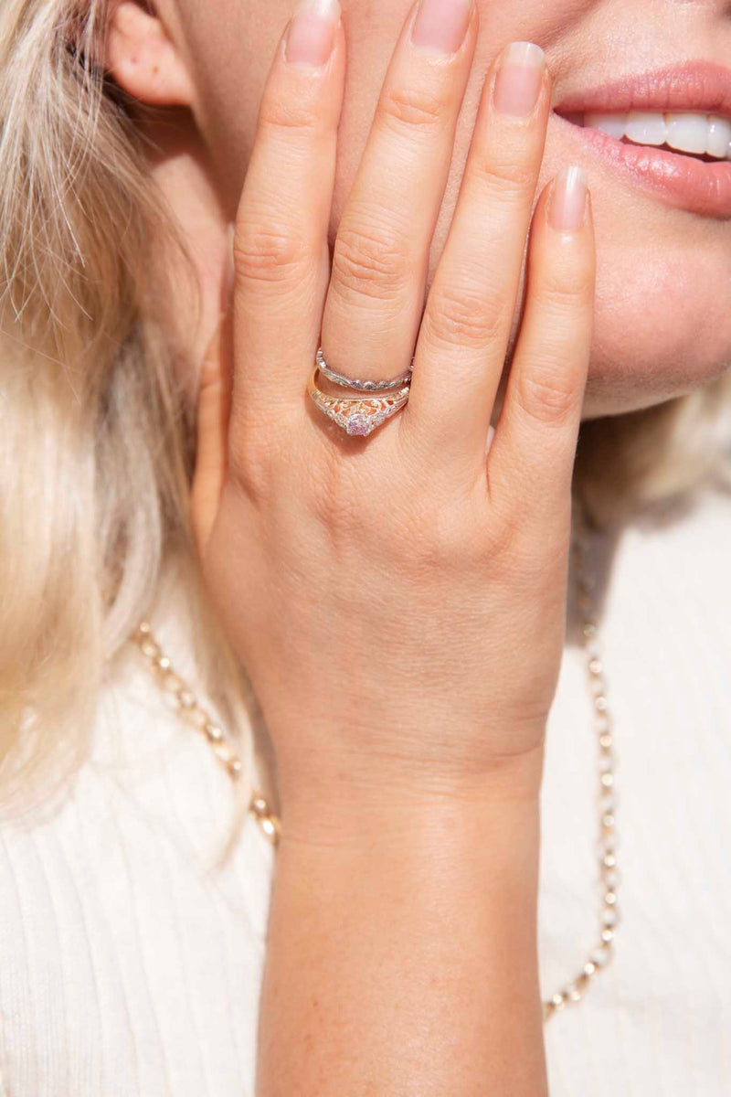 Bella Circa 1960s Pink Diamond Filigree Ring 9ct Gold* DRAFT Rings Imperial Jewellery 