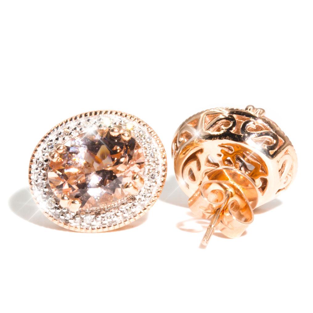 Bennett 9ct Rose Gold Morganite & Diamond Studs Earrings Imperial Jewellery