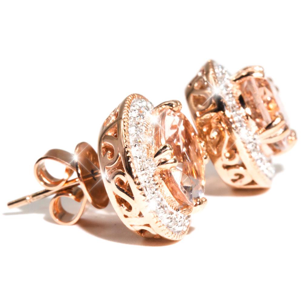 Bennett 9ct Rose Gold Morganite & Diamond Studs Earrings Imperial Jewellery