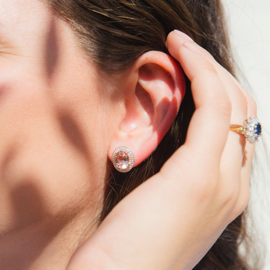 Bennett 9ct Rose Gold Morganite & Diamond Studs Earrings Imperial Jewellery