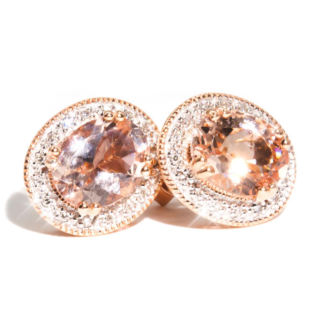 Bennett 9ct Rose Gold Morganite & Diamond Studs Earrings Imperial Jewellery