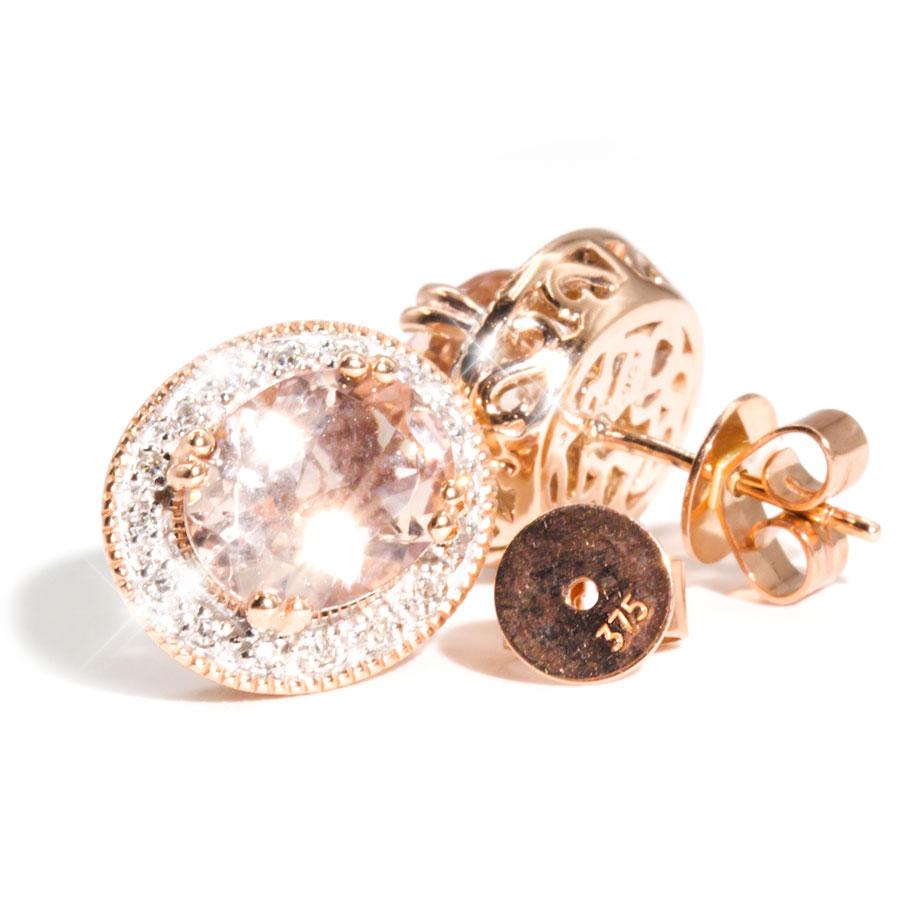Bennett 9ct Rose Gold Morganite & Diamond Studs Earrings Imperial Jewellery