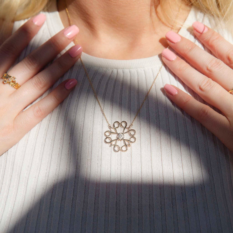 Bernadette Diamond Flower Pendant & Chain 9ct Gold* GEMMO Pendants/Necklaces Imperial Jewellery 
