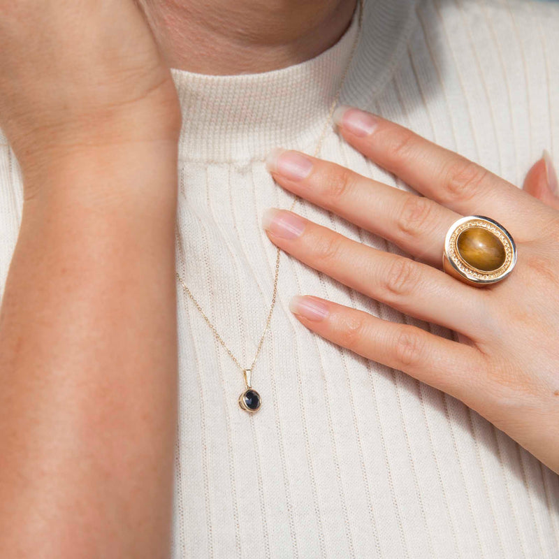 Bobbie Tigers Eye Cabochon Ring 14ct Gold Rings Imperial Jewellery 