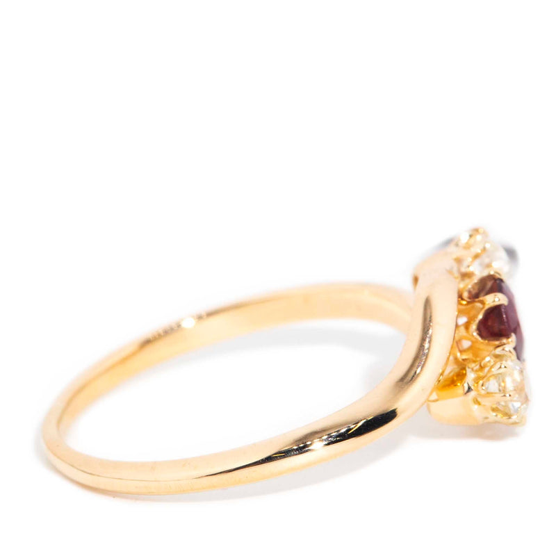 Brielle 1930s Garnet & Old Cut Diamond Ring 15ct Gold* DRAFT Rings Imperial Jewellery 
