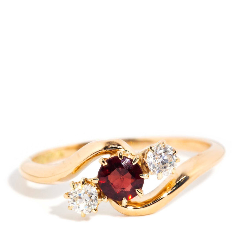 Brielle 1930s Garnet & Old Cut Diamond Ring 15ct Gold* DRAFT Rings Imperial Jewellery Imperial Jewellery - Hamilton 