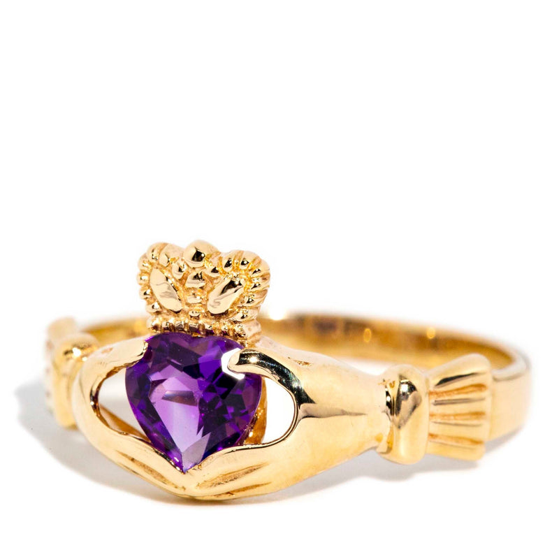 Bronte 1990s Amethyst Claddagh Ring 9ct Gold* DRAFT Rings Imperial Jewellery 