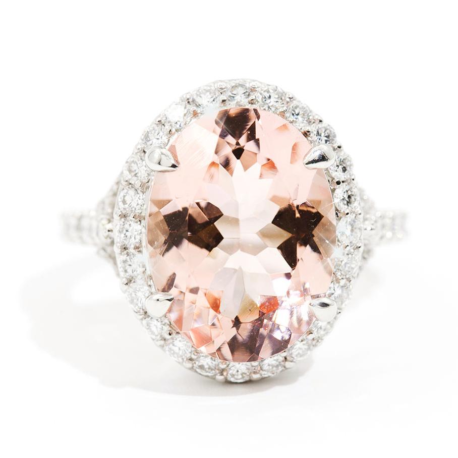 Buenos Aires 8.74ct Oval Cut Morganite and Diamond Platinum Ring Rings Imperial Jewellery - Auctions, Antique, Vintage & Estate
