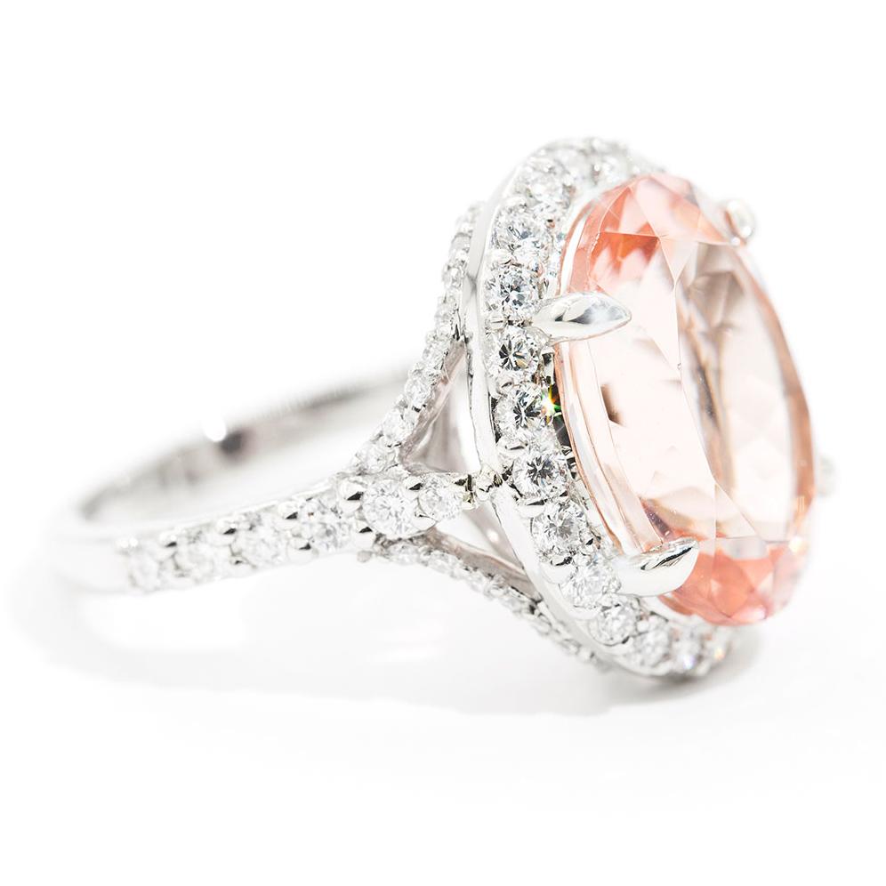 Buenos Aires 8.74ct Oval Cut Morganite and Diamond Platinum Ring Rings Imperial Jewellery - Auctions, Antique, Vintage & Estate