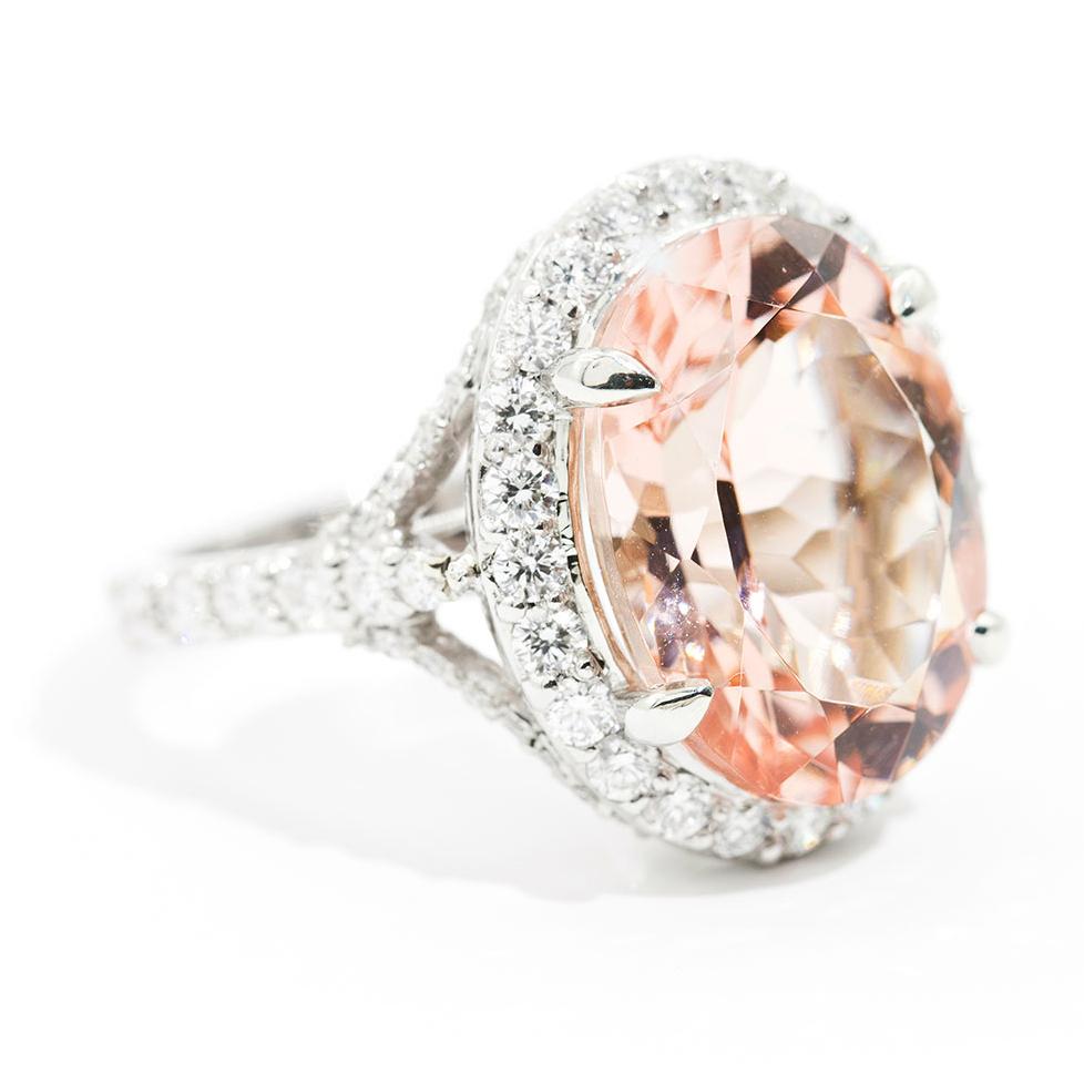 Buenos Aires 8.74ct Oval Cut Morganite and Diamond Platinum Ring Rings Imperial Jewellery - Auctions, Antique, Vintage & Estate