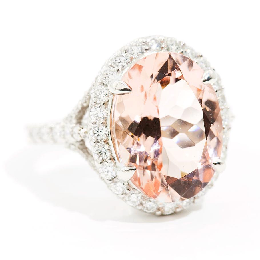 Buenos Aires 8.74ct Oval Cut Morganite and Diamond Platinum Ring Rings Imperial Jewellery - Auctions, Antique, Vintage & Estate