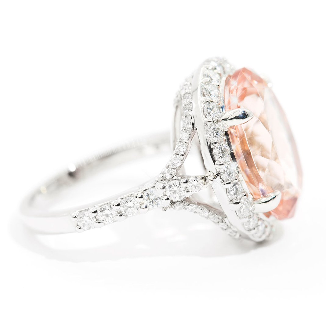 Buenos Aires 8.74ct Oval Cut Morganite and Diamond Platinum Ring Rings Imperial Jewellery - Auctions, Antique, Vintage & Estate