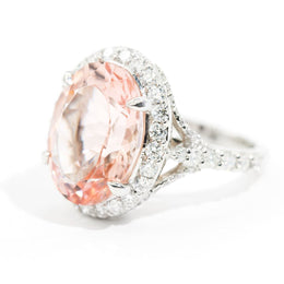 Buenos Aires 8.74ct Oval Cut Morganite and Diamond Platinum Ring Rings Imperial Jewellery - Auctions, Antique, Vintage & Estate