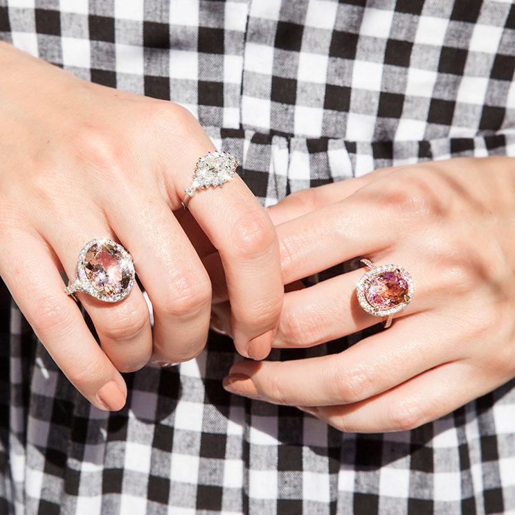 Buenos Aires Platinum Oval Cut Morganite and Diamond Halo Ring Rings Imperial Jewellery - Auctions, Antique, Vintage & Estate 