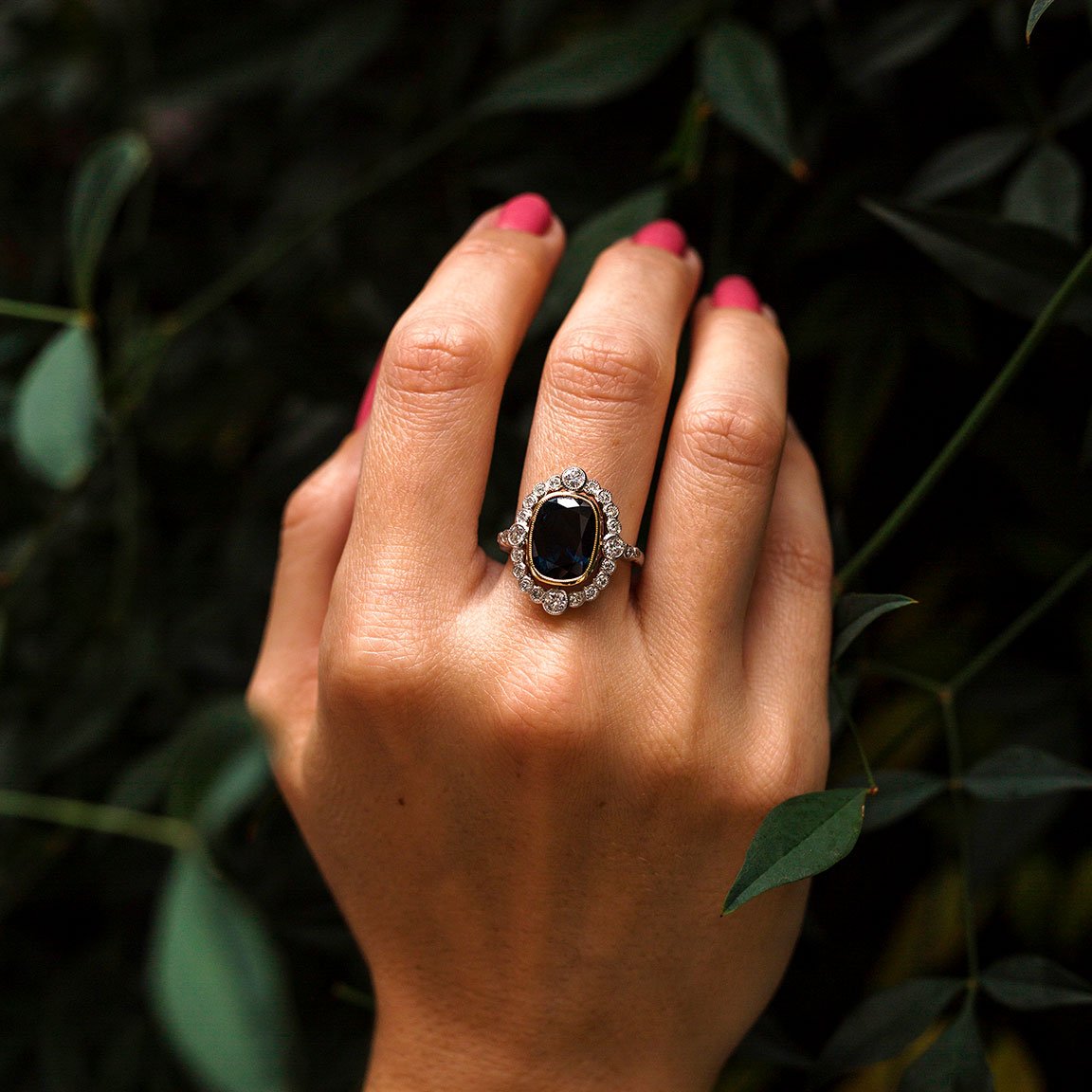 Dark blue engagement ring clearance