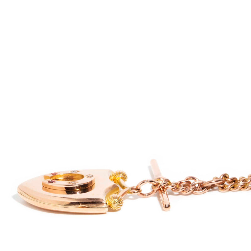 Calliope 1900s Diamond & Garnet Locket & Chain 9ct Gold* DRAFT Pendants/Necklaces Imperial Jewellery 
