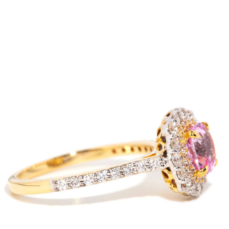 Callista 1.16 Carat Pink Sapphire & Diamond Halo Ring 18ct Gold Rings Imperial Jewellery 