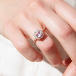 Callista 1.16 Carat Pink Sapphire & Diamond Halo Ring 18ct Gold Rings Imperial Jewellery 