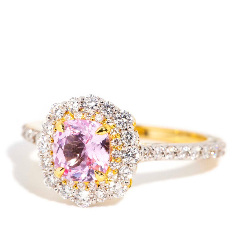 Callista 1.16 Carat Pink Sapphire & Diamond Halo Ring 18ct Gold Rings Imperial Jewellery 