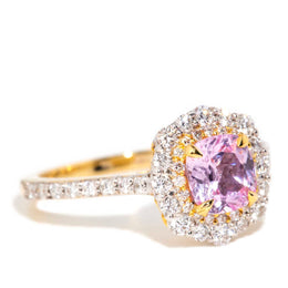 Callista 1.16 Carat Pink Sapphire & Diamond Halo Ring 18ct Gold Rings Imperial Jewellery 